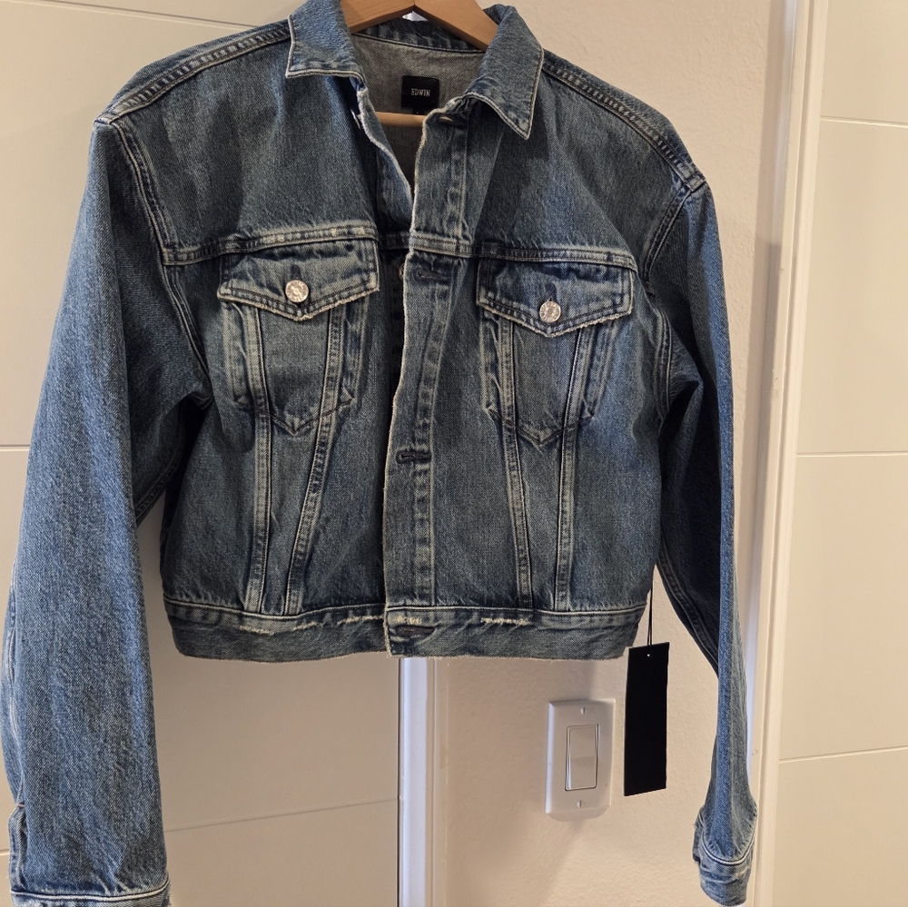 NWT Edwin Blue Denim Cropped Jacket - Picture 2 of 13